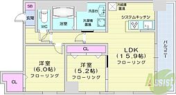 札幌市営南北線 さっぽろ駅 徒歩10分の賃貸マンション 1階2LDKの間取り