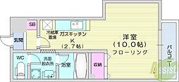 札幌市営東豊線 北13条東駅 徒歩7分の賃貸マンション 2階1Kの間取り