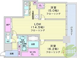 ONE札幌ステーションタワー 7階2LDKの間取り