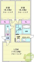 札幌市営東西線 円山公園駅 徒歩6分の賃貸アパート 3階2LDKの間取り
