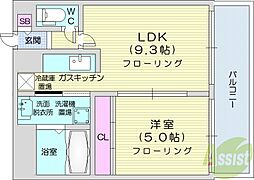 エスカーダ南8条 7階1LDKの間取り