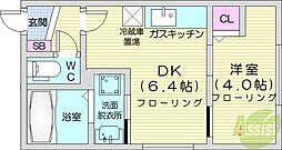札幌市営東豊線 東区役所前駅 徒歩9分の賃貸アパート 2階1DKの間取り