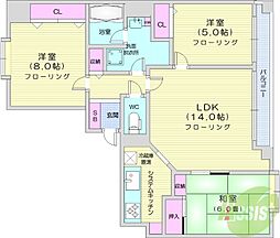 第2九条シャトー桂和 6階3LDKの間取り