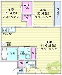 アイル山鼻 3階2LDKの間取り