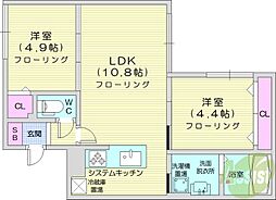 札幌市北区北二十七条西6丁目マンション 2LDKの間取図画像
