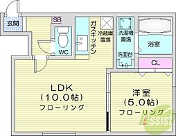 札幌市営東豊線 環状通東駅 徒歩2分の賃貸マンション 2階1LDKの間取り