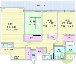オリエンタルコート大友 4階3LDKの間取り