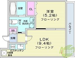 グランカーサ南11条 4階1LDKの間取り