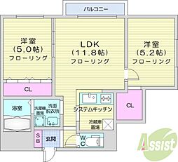 Encore北27条 2LDKの間取図画像