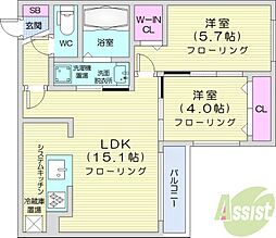 シティプラザW24 2階2LDKの間取り