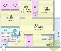 札幌市中央区南六条西13丁目マンション 3LDKの間取図画像