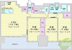 クリオ円山鳥居前 3LDKの間取図画像