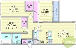 札幌市西区八軒二条東2丁目マンション 3LDKの間取図画像