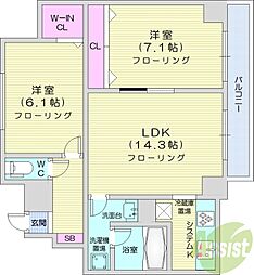 スクゥエアーMS614 2LDKの間取図画像