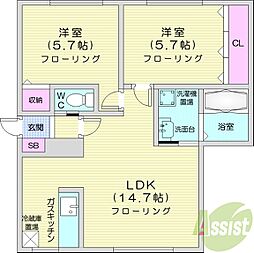 イーストビュウ81 2LDKの間取図画像