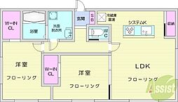 札幌市中央区北八条西20丁目マンション 2LDKの間取図画像