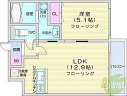 ラピス山の手 1LDKの間取図画像