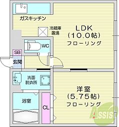 リバーサイドN24 1LDKの間取図画像
