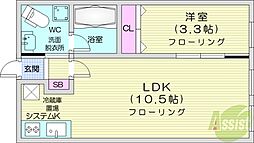 グランメール北11条 1LDKの間取図画像