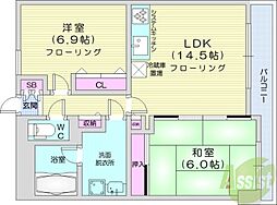 第1九条シャトー桂和 2LDKの間取図画像