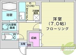 フォーシーズンズ2 1Kの間取図画像