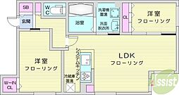 レジデンスシンメイ北円山 2LDKの間取図画像