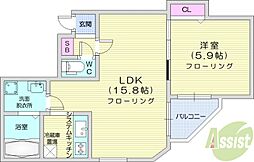 ibiza中島公園 1LDKの間取図画像