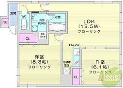 グラーナ1 2LDKの間取図画像