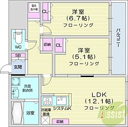 エナコート南円山 2LDKの間取図画像