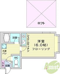 アップルハウス北19条 ワンルームの間取図画像