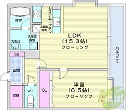S-FORT中島公園 1LDKの間取図画像