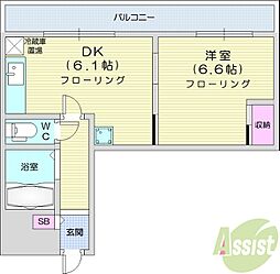 エンドレスリバーサイド 1DKの間取図画像