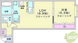 プチパレ 1LDKの間取図画像