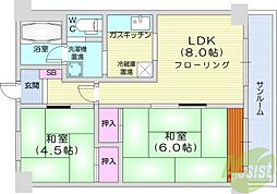 朝日ビルヂング朝日レジデンス 2DKの間取図画像