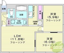 ベル東麻生 2LDKの間取図画像