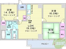 アーバンコート新琴似 3DKの間取図画像