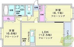 グランデール壱番館 2LDKの間取図画像