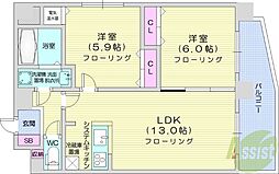 ソールタワー近代美術館 2LDKの間取図画像