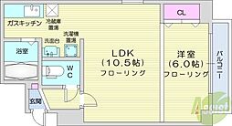コトン大通中央 1LDKの間取図画像