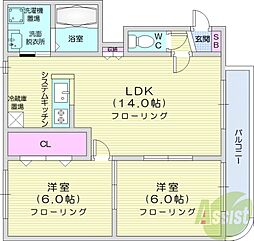 グランメール新川3-1 2LDKの間取図画像