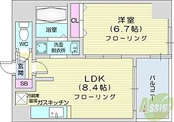円山シャトー桂和大通館 1LDKの間取図画像