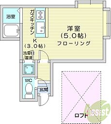 マリオンコート麻生 1Kの間取図画像