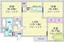 システムコート旭ヶ丘 3LDKの間取図画像