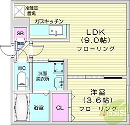 グランディー桑園 1LDKの間取図画像