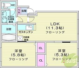 ハイデンス4-13 2LDKの間取図画像
