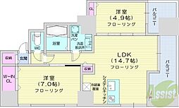 ビッグタワー大通公園 2LDKの間取図画像