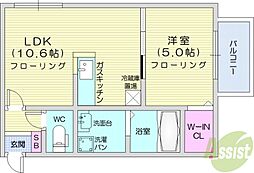 メゾン・ド・フルール 1LDKの間取図画像