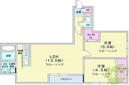 アオアクア円山N4 2LDKの間取図画像