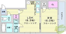 タイムズコート南8条壱番館 1LDKの間取図画像