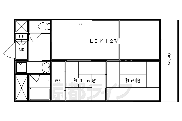 シャトー高野 405｜京都府京都市左京区一乗寺赤ノ宮町(賃貸マンション2LDK・4階・52.20㎡)の写真 その2